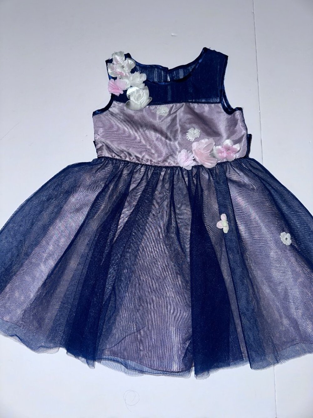 Rare Editions Little Girls Lavender Navy Blue Dress Mesh Skirt Size 4T Flowers